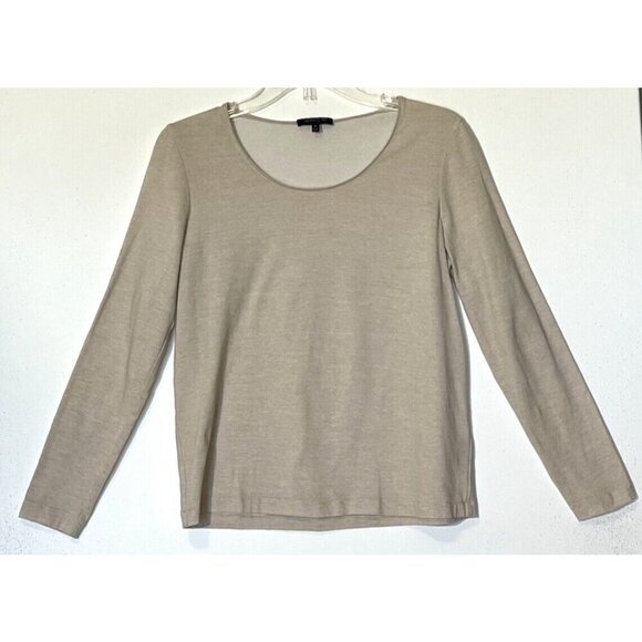 New Lafayette 148 New York 100% Cotton Beige Long Sleeve Tee-Shirt Top - Picture 1 of 5